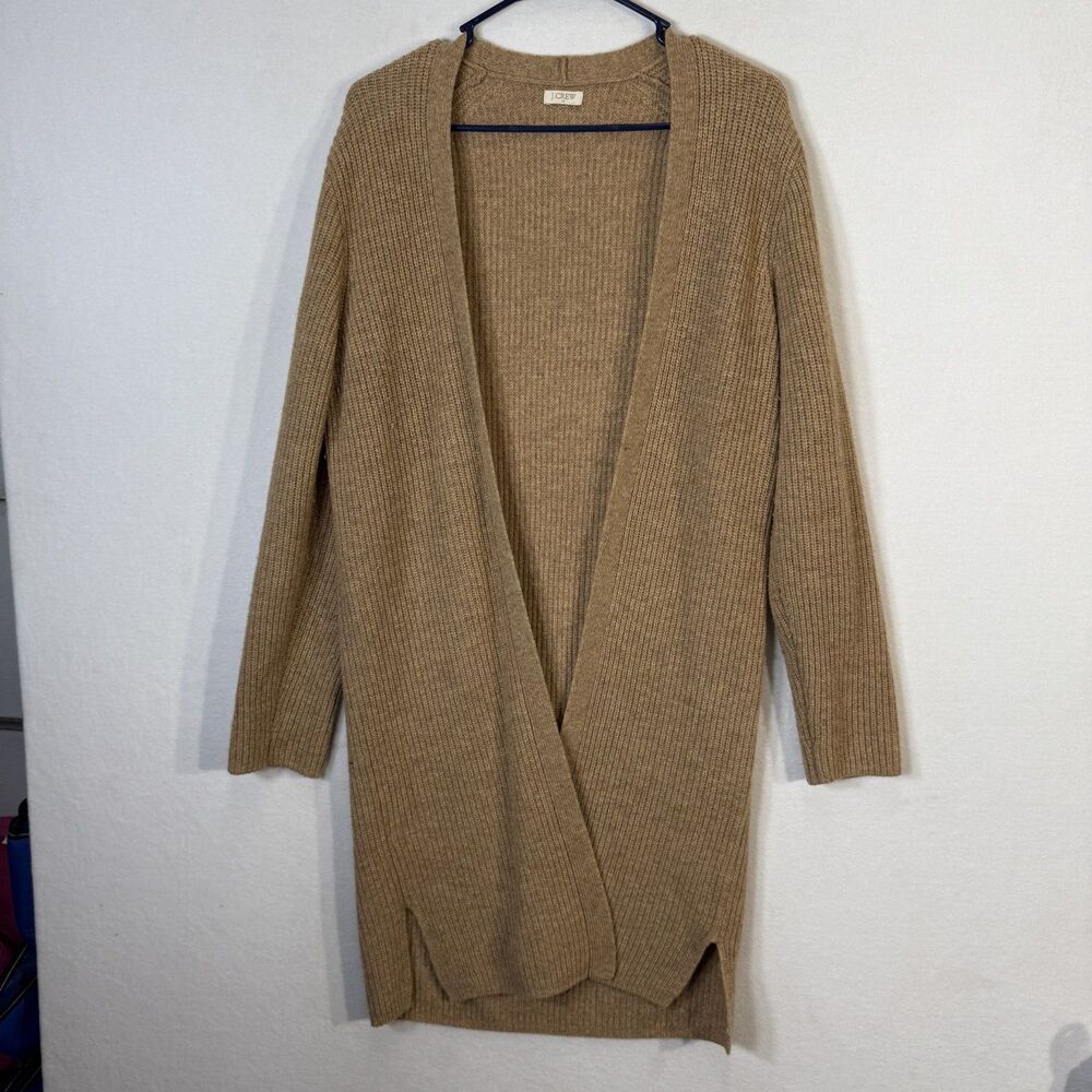 J. Crew Lambs Wool Tan Open Knit Long Cardigan Sweater Womens Size S